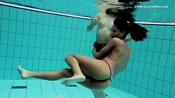 Markova and Zlata Oduvanchik swimming naked in the pool